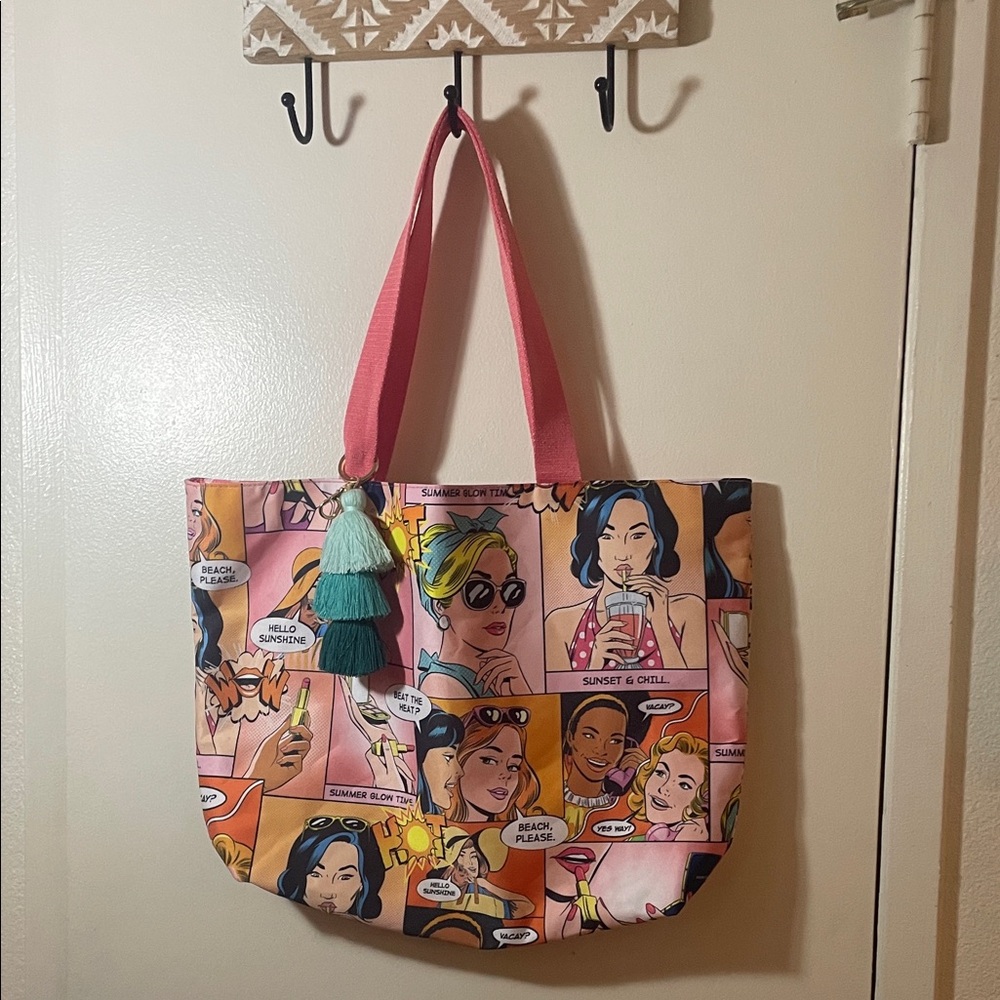 Estee Lauder Pink and Orange Comic Print Tote - Picture 2 of 9